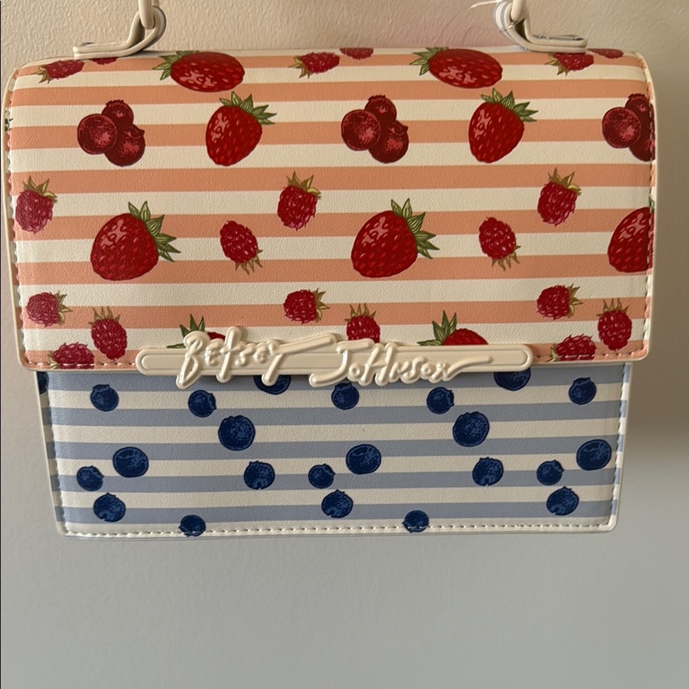 Betsey Johnson Strawberry and Blueberry Crossbody Bag with Adjustable Strap